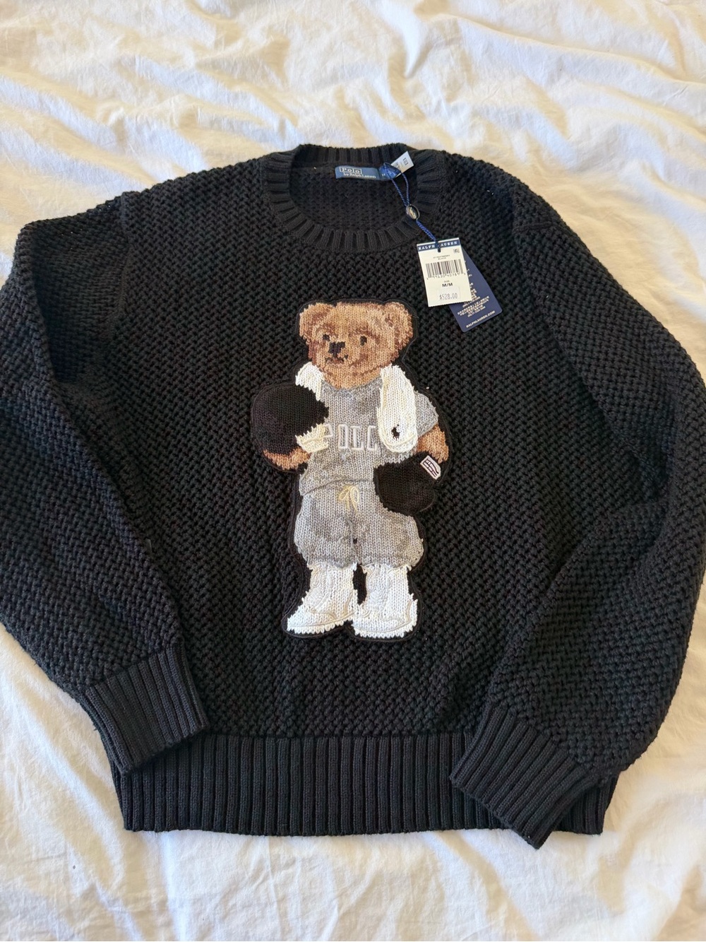Polo by Ralph Lauren Black Crewneck Sweater with Bear Motif